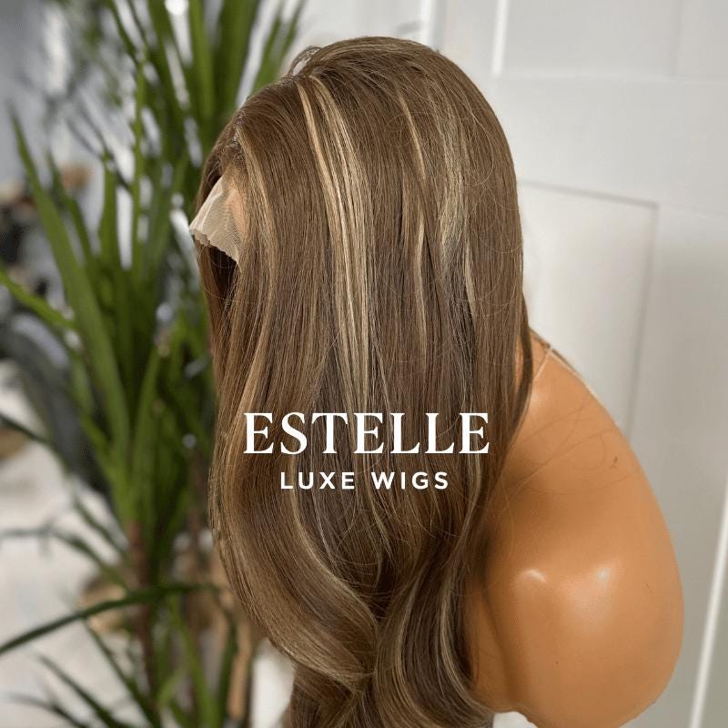 Long Balayage Synthetic Lace Front Wig | Warm Brown with Blonde Highlights-Sorrie - EstelleLuxeWigs