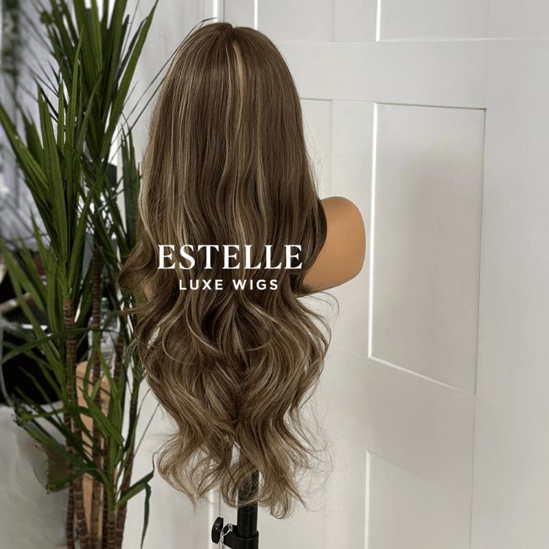 Long Balayage Synthetic Lace Front Wig | Warm Brown with Blonde Highlights-Sorrie - EstelleLuxeWigs