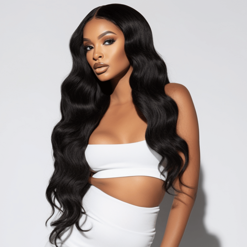 Long  Bodywave  Virgin Human Hair, Natural Black  HD  Lace Closure Wig -Liz /02 - EstelleLuxeWigs