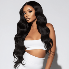 Long  Bodywave  Virgin Human Hair, Natural Black  HD  Lace Closure Wig -Liz /02 - EstelleLuxeWigs