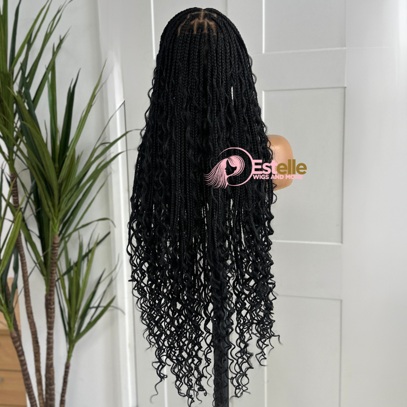 Black Long Braided Full Lace Wig -BRASKA 1B - EstelleLuxeWigs
