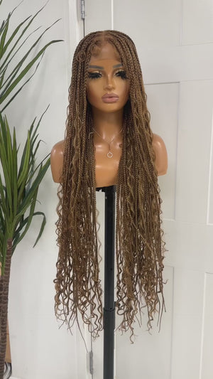 Light Auburn Mix Long Boho Braided Full Lace Wig -BRASKA 30 - EstelleLuxeWigs
