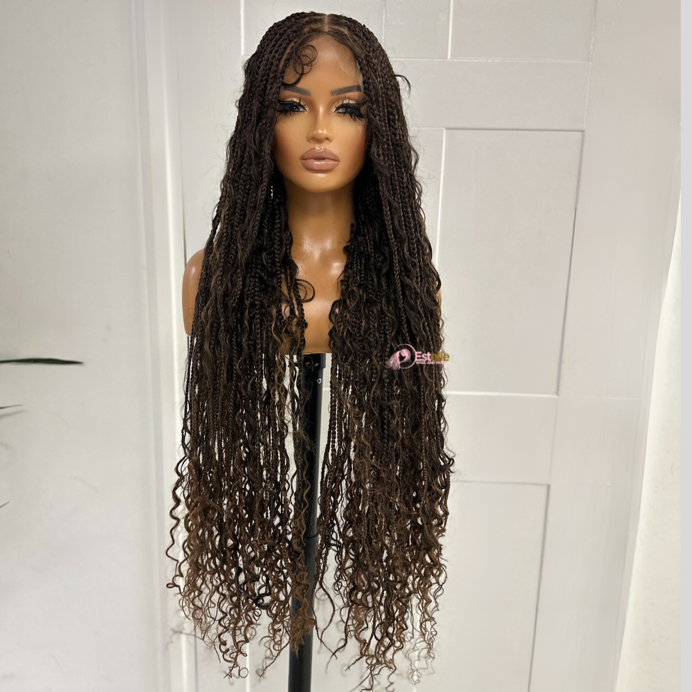 Mixed Brown Long Boho Braided Full Lace Wig -BRASKA T1B/30 - EstelleLuxeWigs