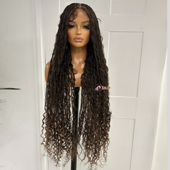 Mixed Brown Long Boho Braided Full Lace Wig -BRASKA T1B/30 - EstelleLuxeWigs