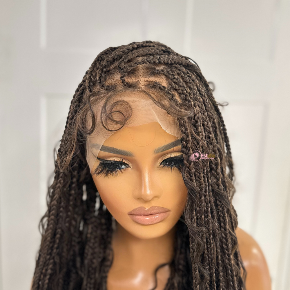 Mixed Brown Long Boho Braided Full Lace Wig -BRASKA T1B/30 - EstelleLuxeWigs