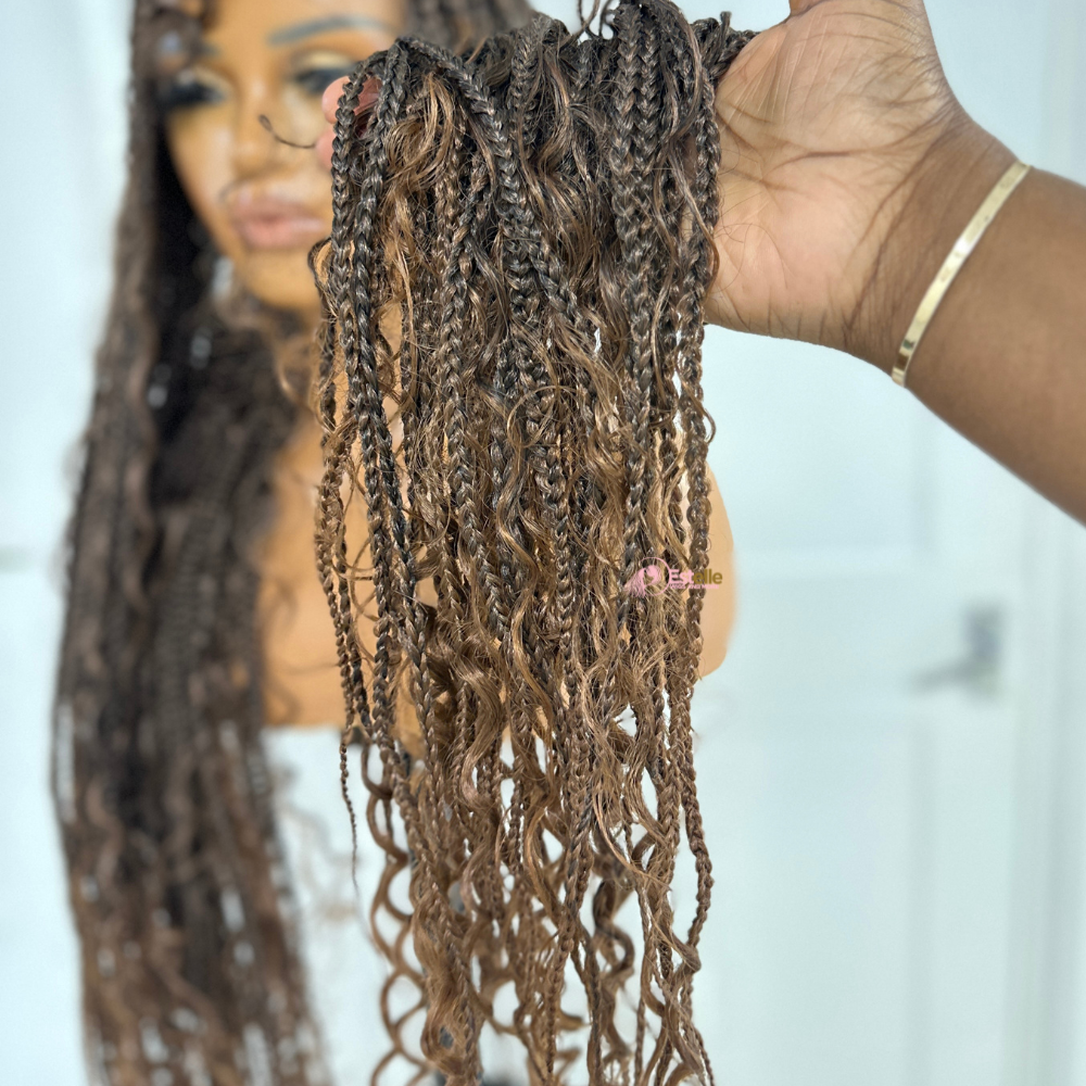 Mixed Brown Long Boho Braided Full Lace Wig -BRASKA T1B/30 - EstelleLuxeWigs