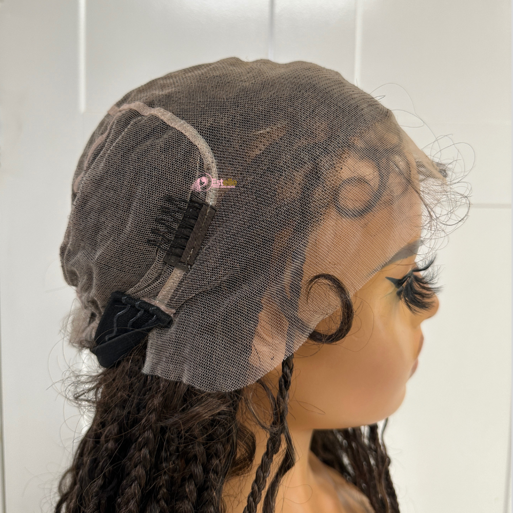 Ombre Grey Long Boho Braided Full Lace Wig -BRASKA T1B/GREY - EstelleLuxeWigs